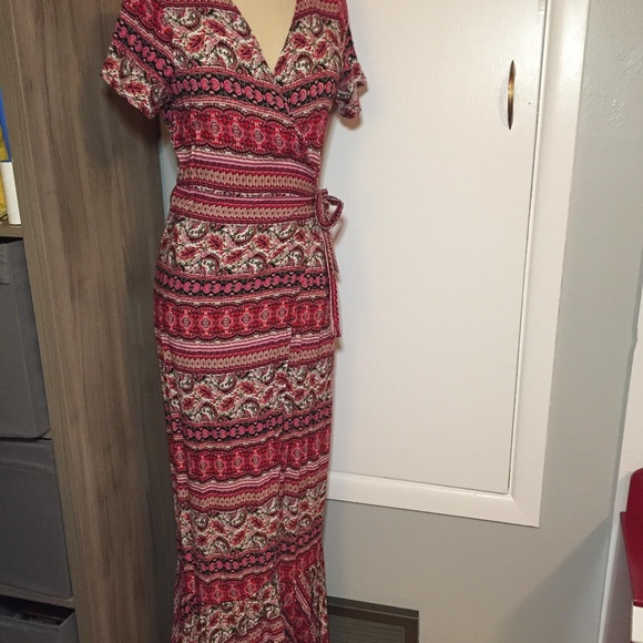 Boho Wrap Dress Full Length Bottom Flare - Picture 1 of 7
